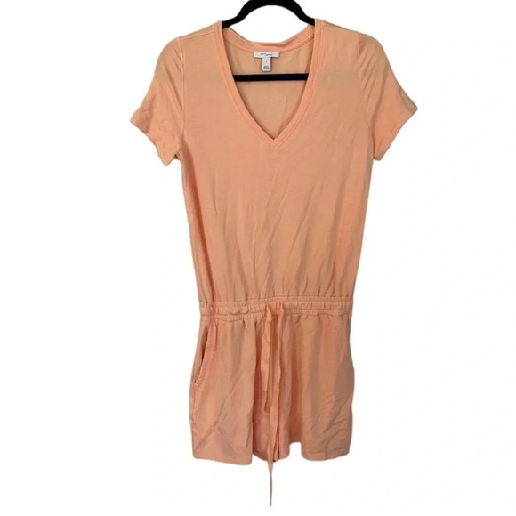 Anthropologie Daily Ritual Short Sleeve Peach Cozy Romper Shorts Size S GUC - Picture 1 of 9
